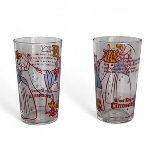 (2)VTG 1950's Walt Disney's Cinderella Collector Drinking Glass #4 short 4 5/8"